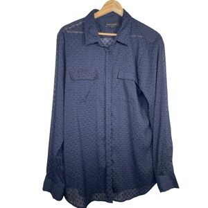 Banana Republic Women's Sheer Swiss Dot Button Down Top navy blue